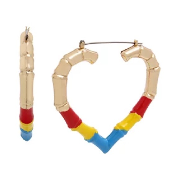 Betsey Johnson Bamboo heart hoop earrings - Picture 1 of 3